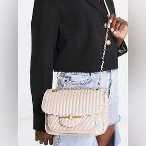Topshop Beige Quilted Crossbody Bag with Gold Chain